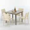 Polyrattan Tisch Quadratisch mit 4 Bunten Stühlen 90x90 Beige Elegance Aktion