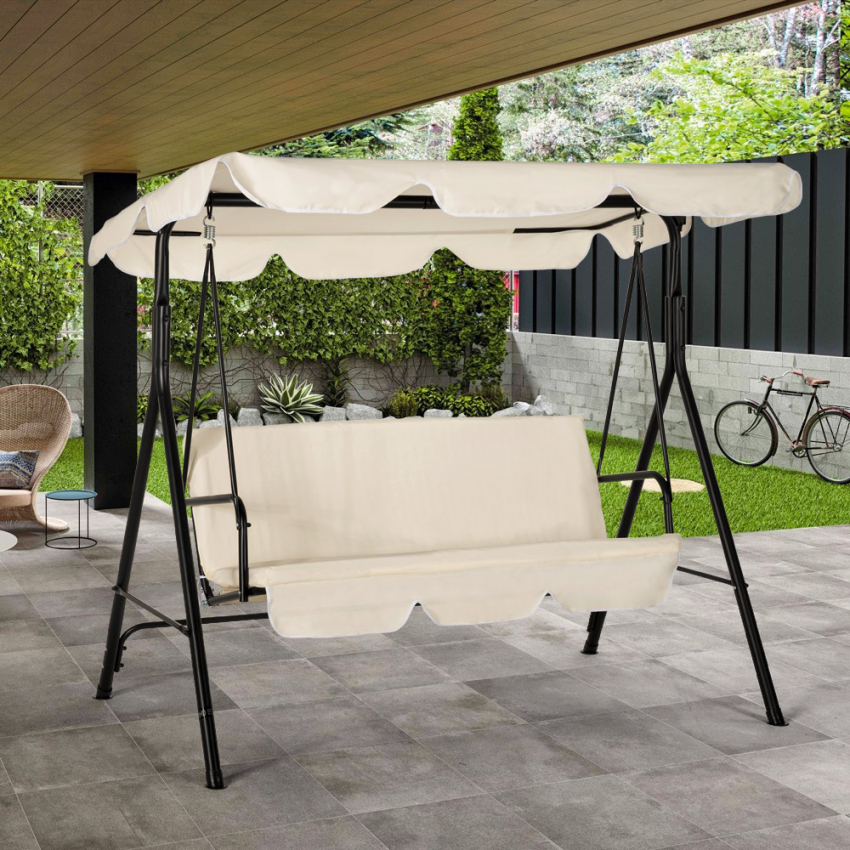 Gartenschaukel Terrasse 3-Sitzer Stahldach Wasserdicht Stoff Roll
                        