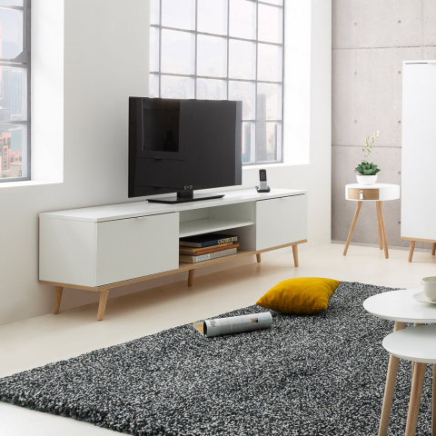 Weißer TV-Schrank im skandinavischen Design mit 2 offenen Fachtüren aus Holz Ekraan