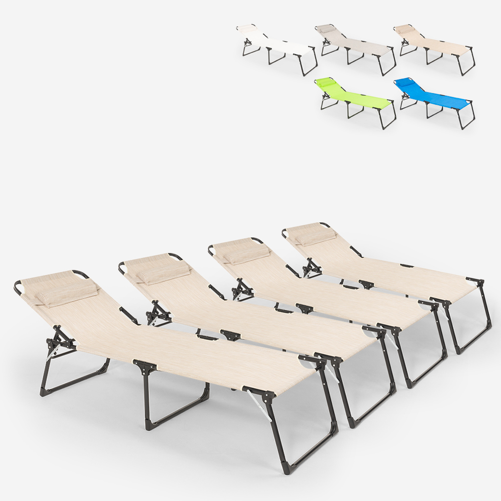 4er Set Liegestühle Strandliegen Sonnenliegen aus Aluminium für Garten und Strand Mauritius