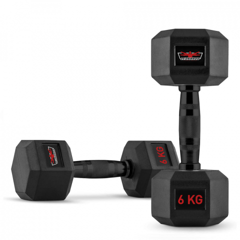 Set mit 2 cross training sechseckigen Hanteln aus Gummi und Stahl 6 kg Goemon