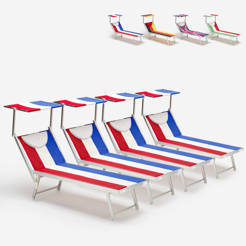 4er Set professionelle Liegestühle Strandliegen Sonnenliegen aus Aluminium für den Strand Santorini Europe