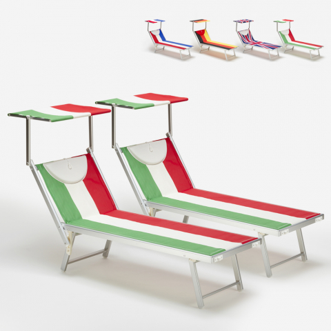 2er Set professionelle Liegestühle Strandliegen Sonnenliegen aus  Aluminium für den Strand Santorini Europe Aktion