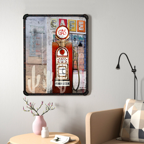 Vintage Leinwandbild mit Metallrahmen 60x80cm Gasoline Aktion
