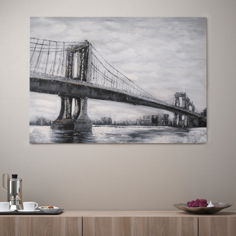 Handgemaltes urbanes Landschaftsbild auf Leinwand 120x90cm Bridge Aktion