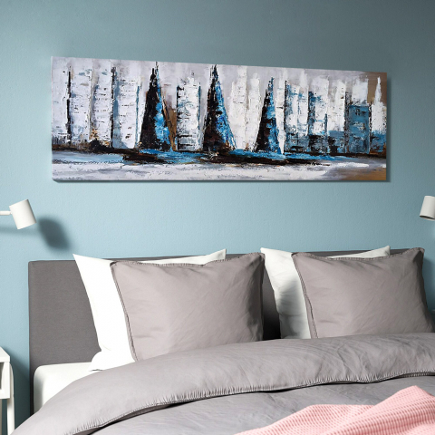 Handgemaltes Segelboot-Meer-Gemälde auf Leinwand 140x45cm Sailing Along Aktion