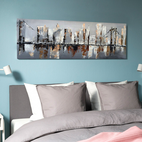 Handgemaltes Leinwandbild Stadtlandschaft 140x45cm Brooklyn Bridge Aktion