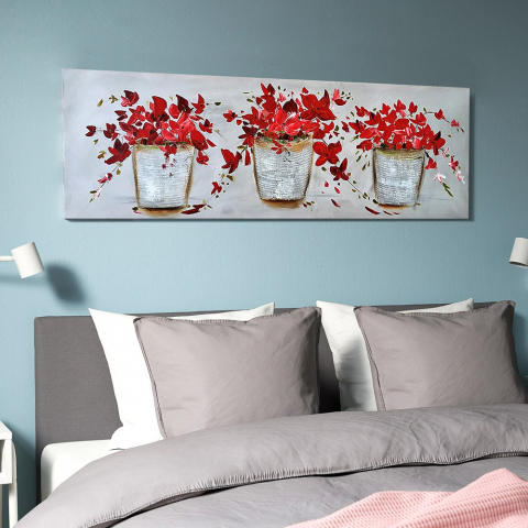 Handgemaltes Vintage-Gemälde auf Leinwand mit Blumenmotiv 140x45 cm Three Vases Aktion