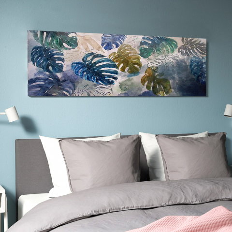 Handgemaltes exotisches Blätterbild auf Leinwand 140x45cm Jungle Aktion