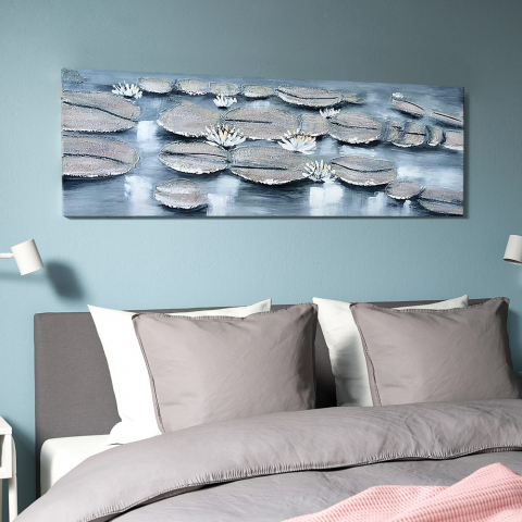 Handgemaltes Blumenbild auf Leinwand Natur 140x45 cm Ninfee Aktion