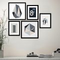 Set mit 5 minimalistischen Bildern, gerahmte B&W Collage-Drucke Aktion