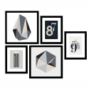 Set mit 5 Gemälden minimalistisches Design gerahmte Collage Druck Frame B&W
