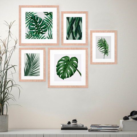 Set aus 5 gerahmten Bildern mit Blätterdruck Collage Frame Jungle Aktion