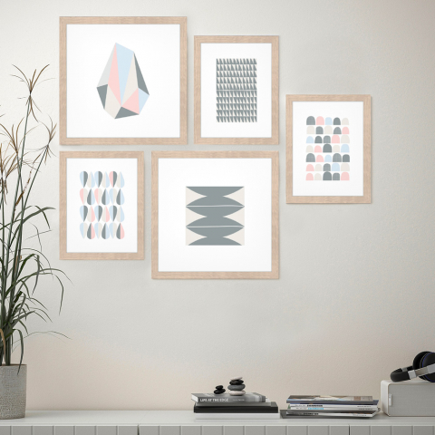 Set aus 5 orientalischen Wandbildern, gerahmtes Druck-Collage Frame Origami Aktion