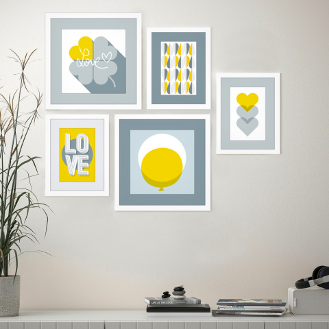 5er-Set moderne Wandbilder Collage-Drucke gerahmt Frame Leaf Shapes Aktion