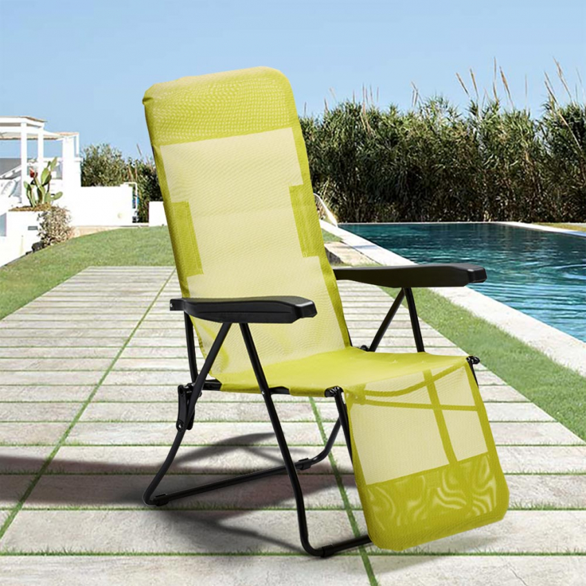 Liegestuhl, Strand- und Gartenliege mit Armlehnen und Fußstütze aus Stahl Relax