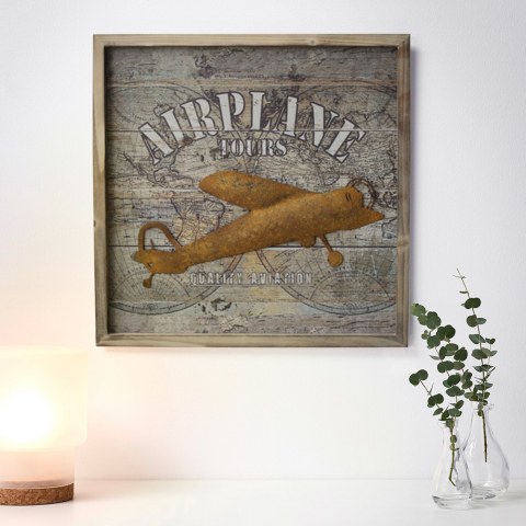 3D-Effekt-Bild auf Holztafel mit Metalleinlagen Plane Aktion