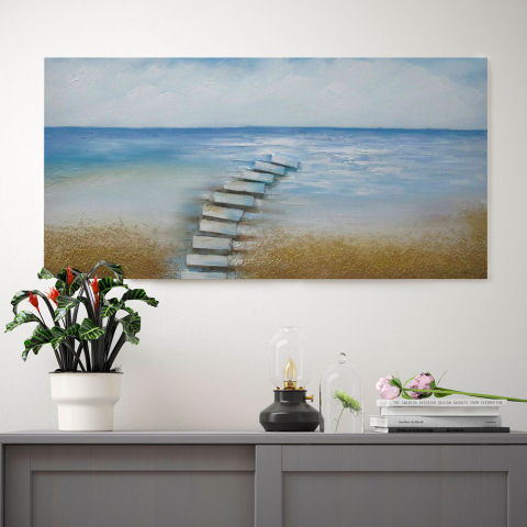 Handgemaltes Landschaftsbild auf Leinwand 110x50cm Strand Aktion