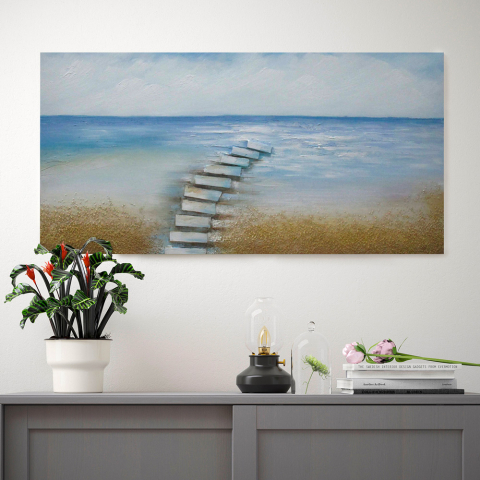 Landschaft Gemälde Natur handgemalt auf Leinwand 110x50cm Strand Aktion