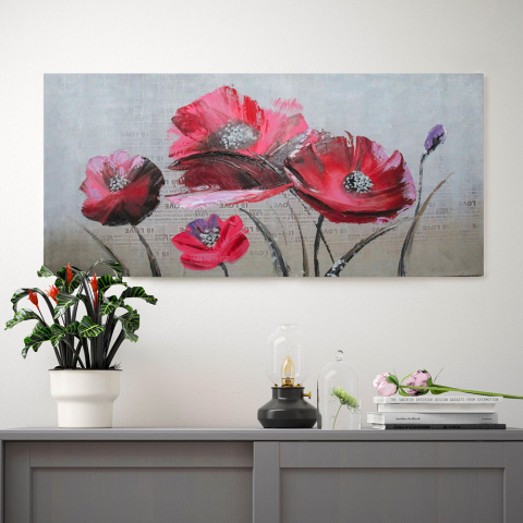 Handgemaltes Blumenbild auf Leinwand 110x50cm Mohnblumen Aktion