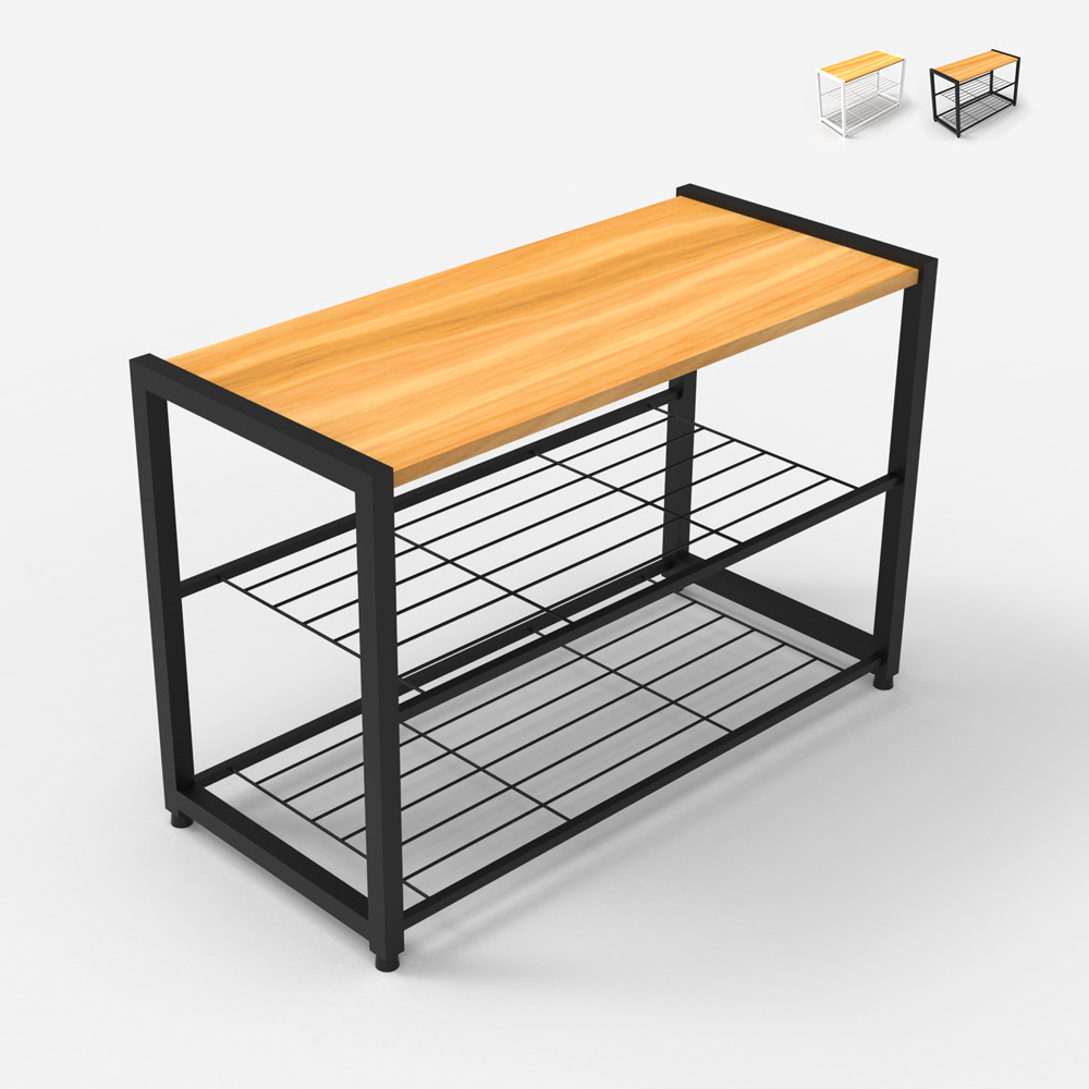 Offener Schuhschrank 2 Regale 1 Regal für 8 Paar Schuhe aus Holz Metall Amnes