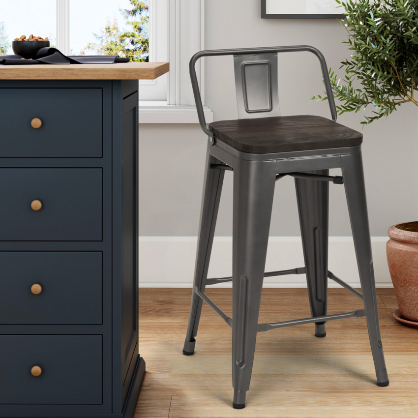 Hoher Hocker Industrielles Design Metall Holz Tolix-Stil Küche Bar Steel Wood Top