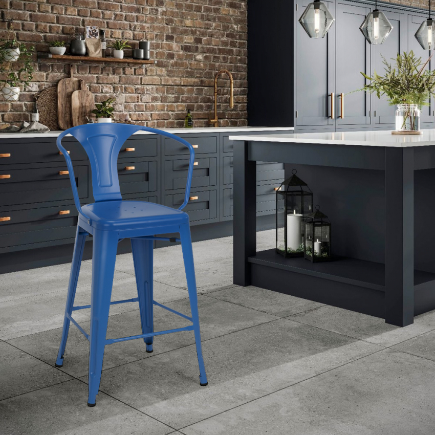  Steel back: Hocker aus Metall Stil industriell mit Rückseite 