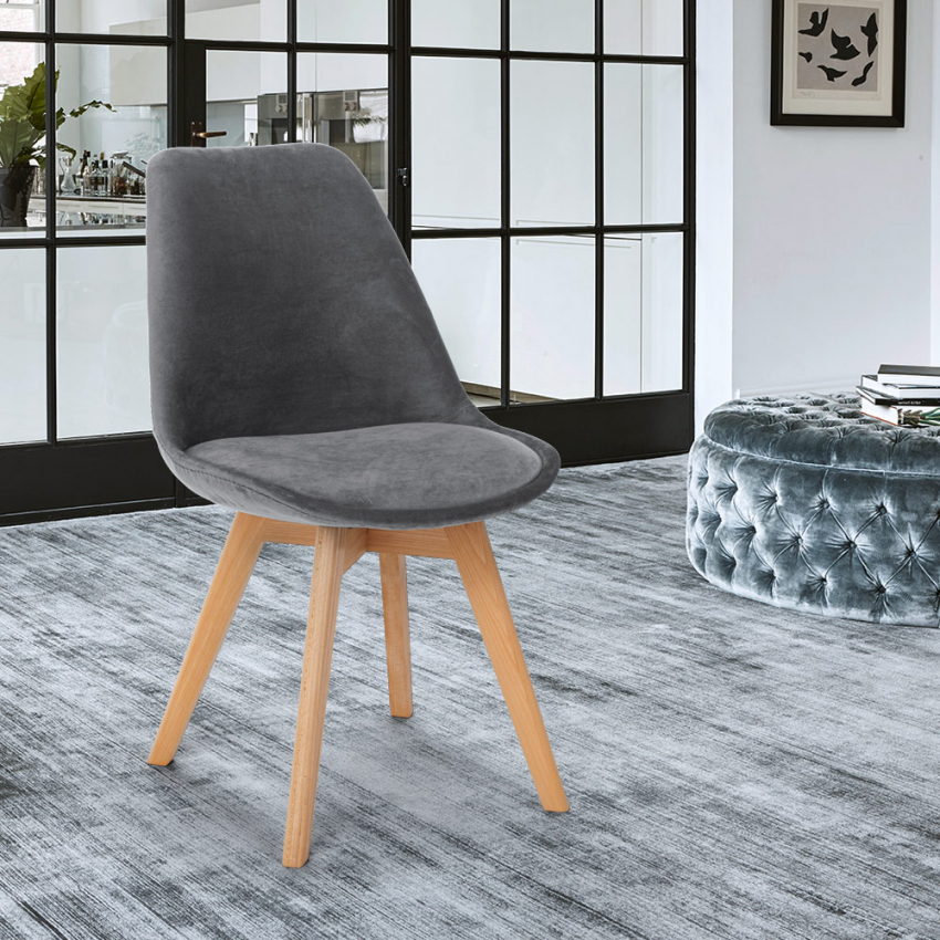 Dolphin Lux: Stuhl skandinavisches Design Holz Samt mit Kissen Küche Bar Restaurant




