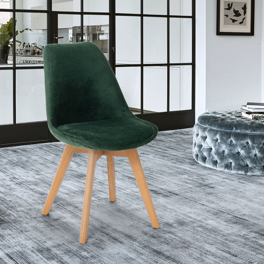  Lux: Stuhl Skandinavisches Design Holz Samt Mit Kissen 