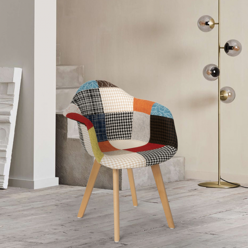 Nordic Design Patchwork Sessel Stuhl Wohnzimmer Küche Arbeitszimmer Herion