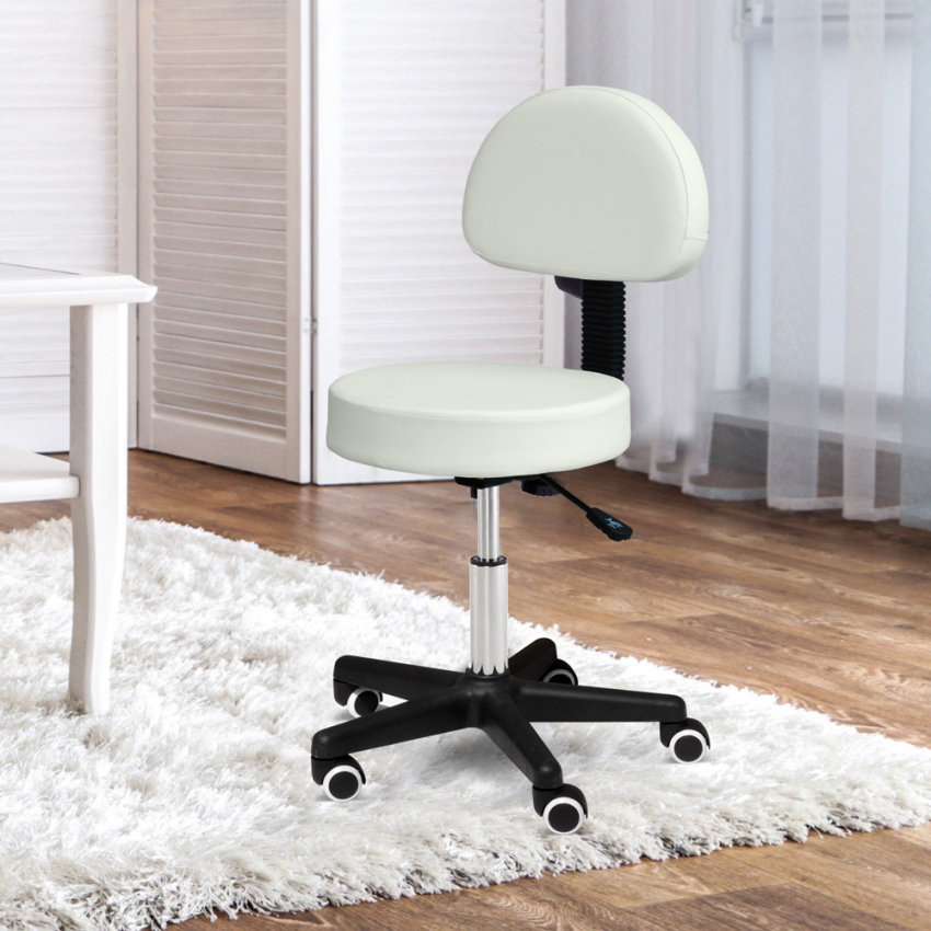 Verstellbarer Hocker mit Rollen und Rückenlehne für Tätowierer Kosmetikerin Büro Kunstleder Lux