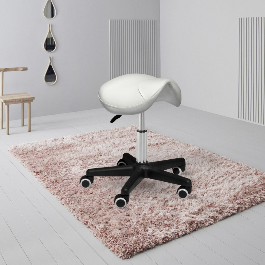 Hocker mit Rollen Kosmetikerin Maniküre Pediküre Kunstleder Pferdesattel Professional