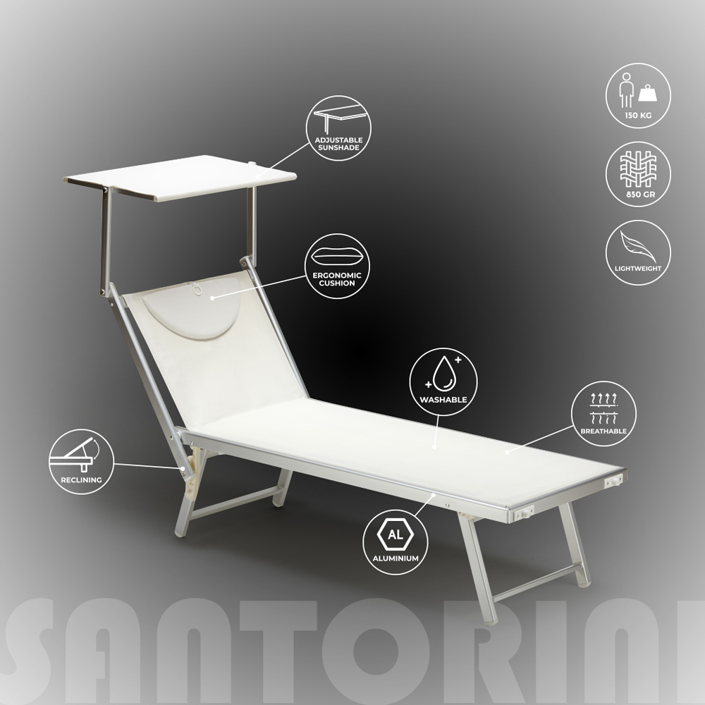 professionelle Strandliege Liegestuhl Sonnenliege aus Aluminium Santorini