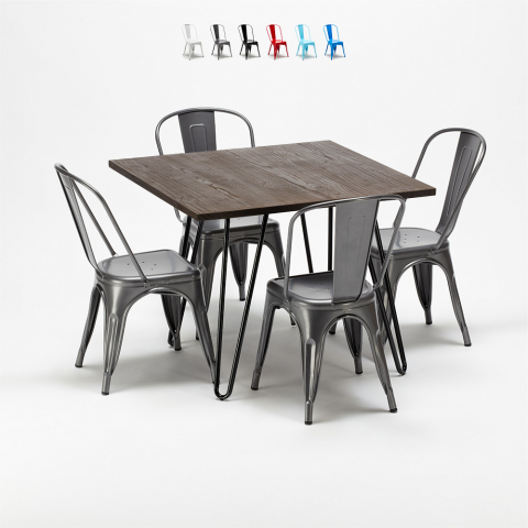 tisch mit 4 stühlen aus metall und holz im industriellen Lix stil pigalle Aktion