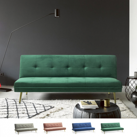 2-Sitzer Schlafsofa modernes Samt Design Klick Clac goldene Beine Padded
