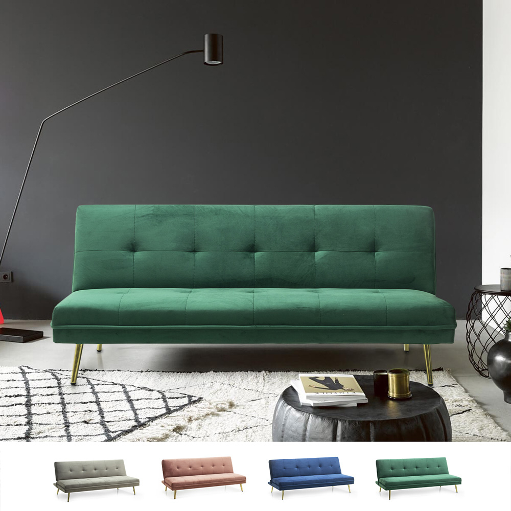 Modernes 2-Sitzer Schlafsofa Samt Design clic clac goldene Beine Padded
