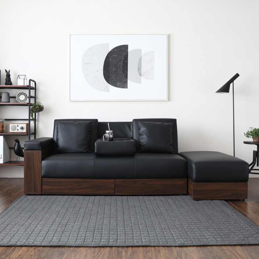 Schlafsofa 2-Sitzer Doppelt Aus Kunstleder Puff Getränkehalter Subadra Lux