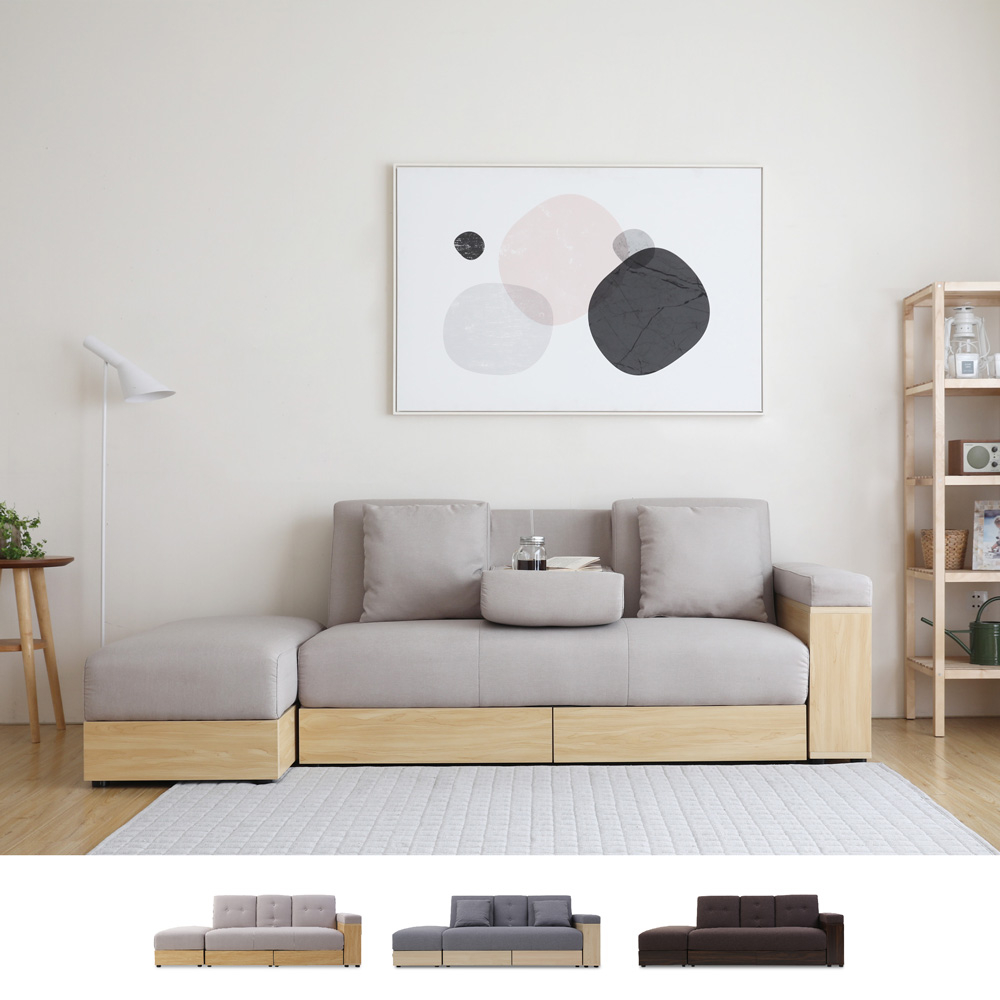 2-sitziges Doppel-Stoffsofa mit Subadra-Pouf-Aufbewahrungseinheit