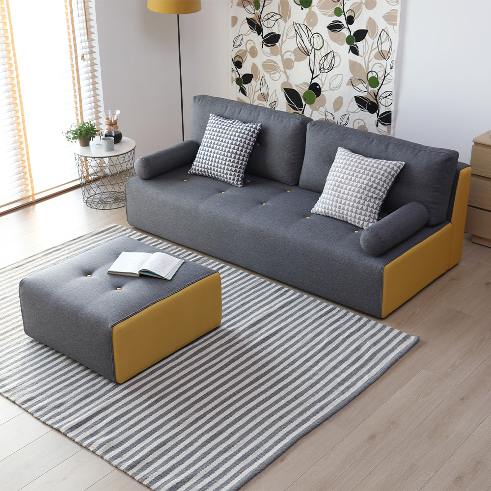 Modernes 2-3-Sitzer Stoffsofa mit Hocker Luda