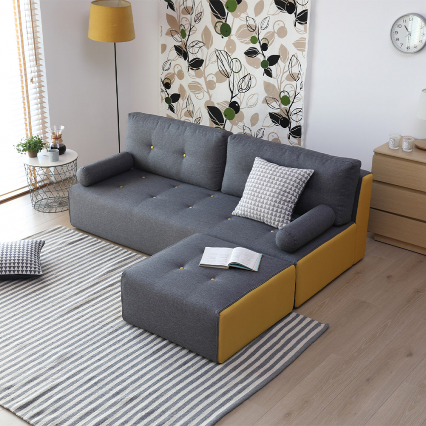  Luda 2-3 Sitzer Sofa Wohnzimmer Moderner Stil Aus Stoff Mit Puff 