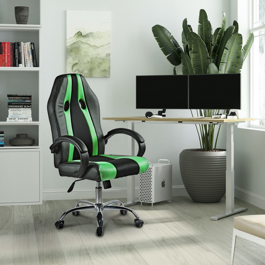 Büro Stuhl Gaming Ergonomisch Sportlich Kunstleder Verstellbare Höhe Qatar Emerald