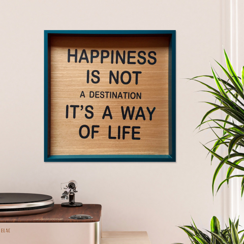 Wandbild Wohnzimmer Zitate Sprüche Rahmen 40x40cm Happiness Aktion