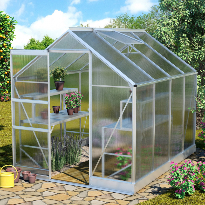 Gewächshaus Aluminium Polycarbonat Tür Fenster Gartenarbeit 183x245x205cm Laelia