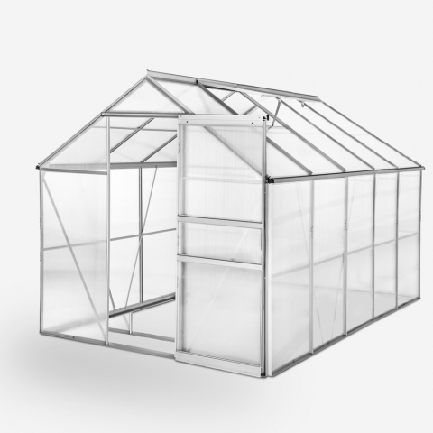 Gewächshaus für den Garten aus Aluminium und Polycarbonat mit Tür und Fenster 183x305x205cm Pavonia