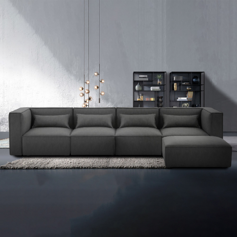 4-Sitzer-Sofa modular Schnitt modern aus Stoff mit Sitzpouf Solv