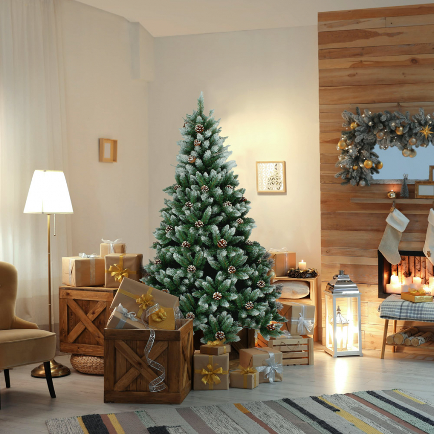  Ottawa: Künstlicher Weihnachtsbaum, geschmückt, mit Kunstschnee und Dekorationen 120cm 