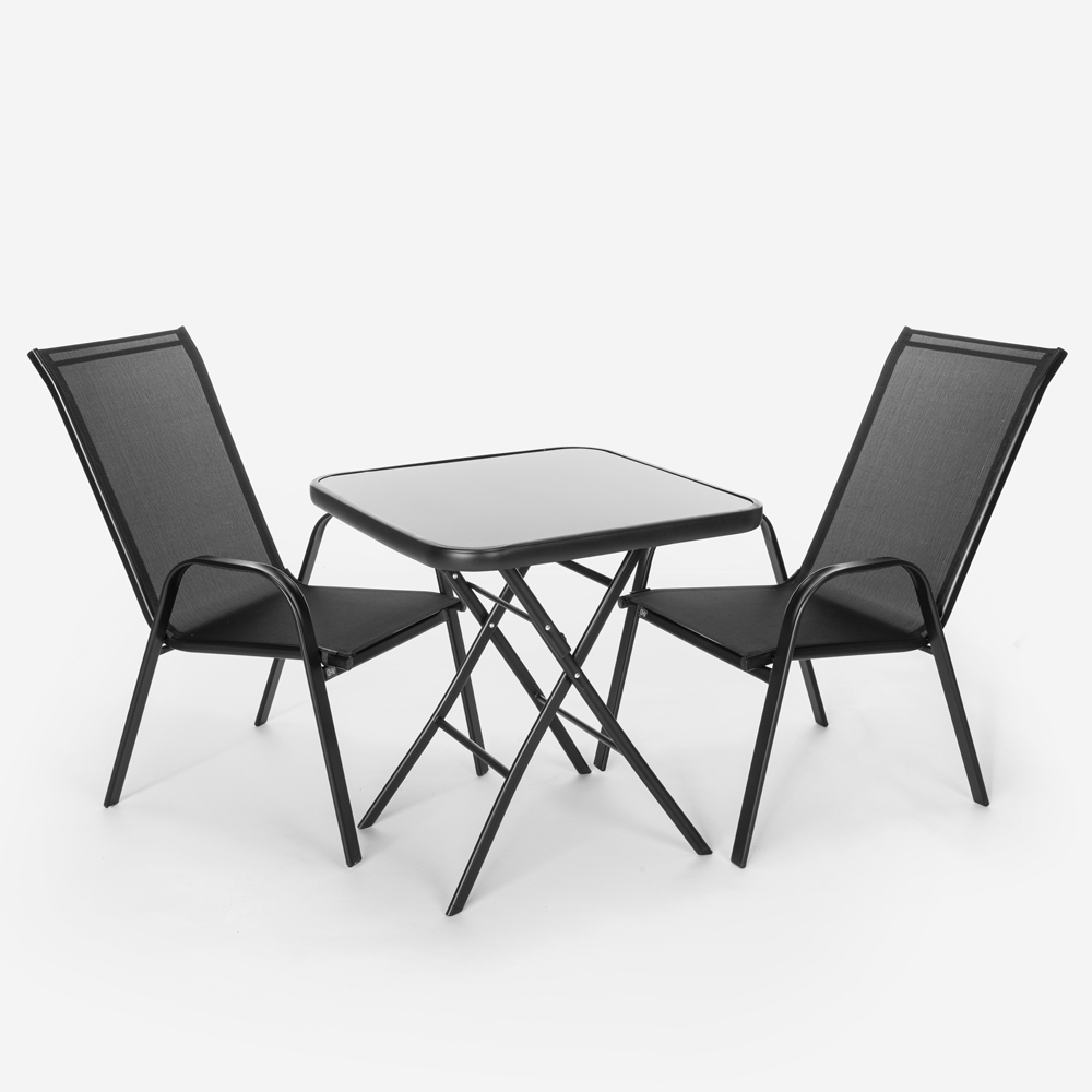 Gartennöbel Set für draußen 2 moderne Stühle 1 quadratischer Tisch klappbar Tuica