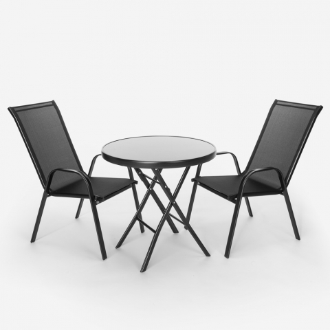 Gartenmöbel Set für draußen 2 moderne Stühle 1 runder Tisch klappbar Kumis Aktion