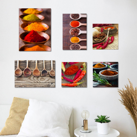 Set mit 6 Leinwandbildern für die Küche, Holzrahmen, Sapori Aktion