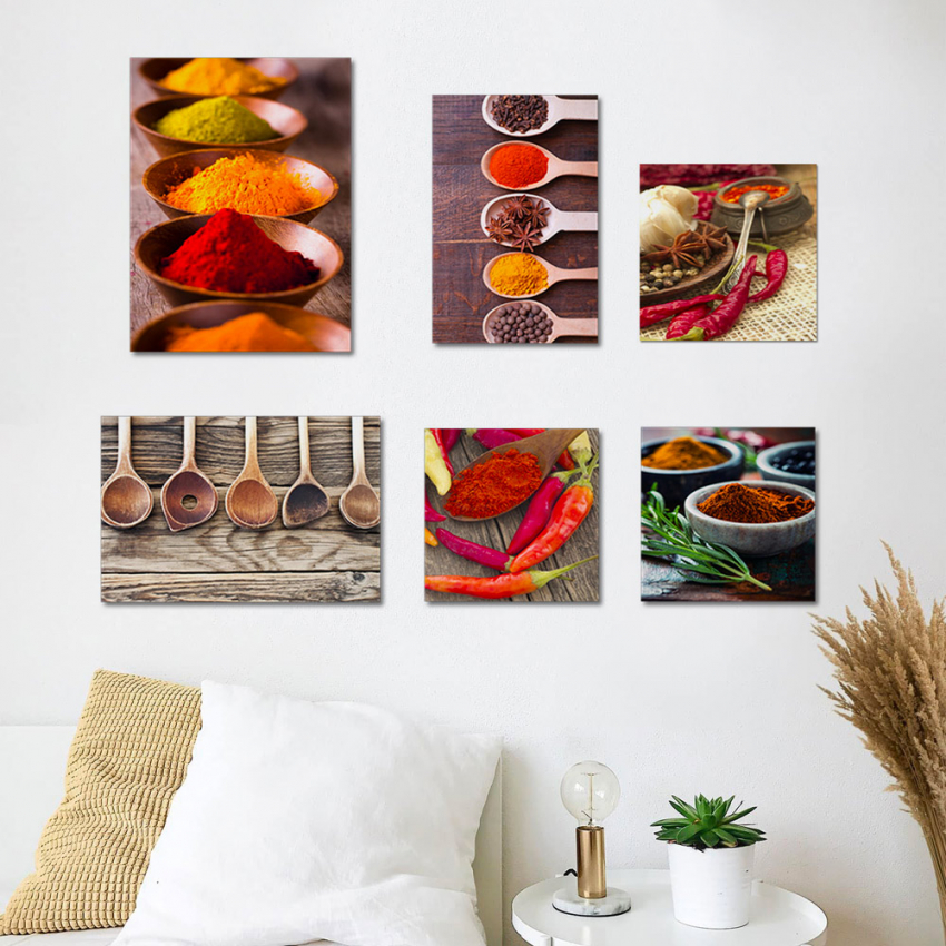 Set mit 6 Leinwandbildern für die Küche, Holzrahmen, Sapori Aktion Set mit 6 Leinwandbildern für die Küche, Holzrahmen, Sapori Aktion